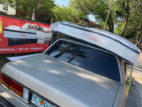 Mattress on top of the car