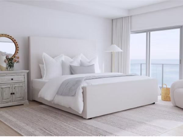 Bed frame platformQueen Viv Upholstered Platform Bed in Linen